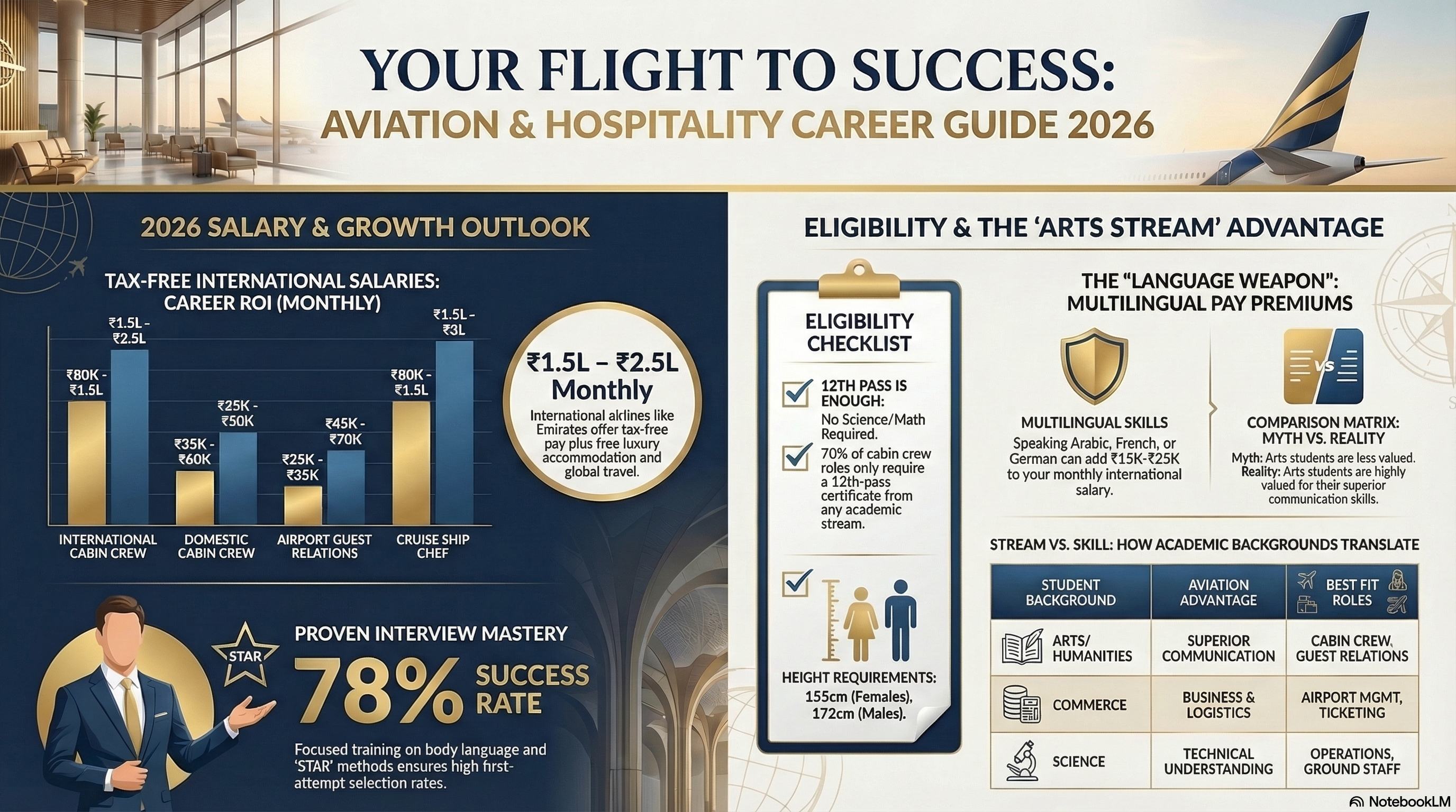 Aviation Courses After 12th Arts with High Salary 2026: Complete Career Guide for Humanities Students - Cabin Crew career guide from Wings Institute Vadodara Gujarat